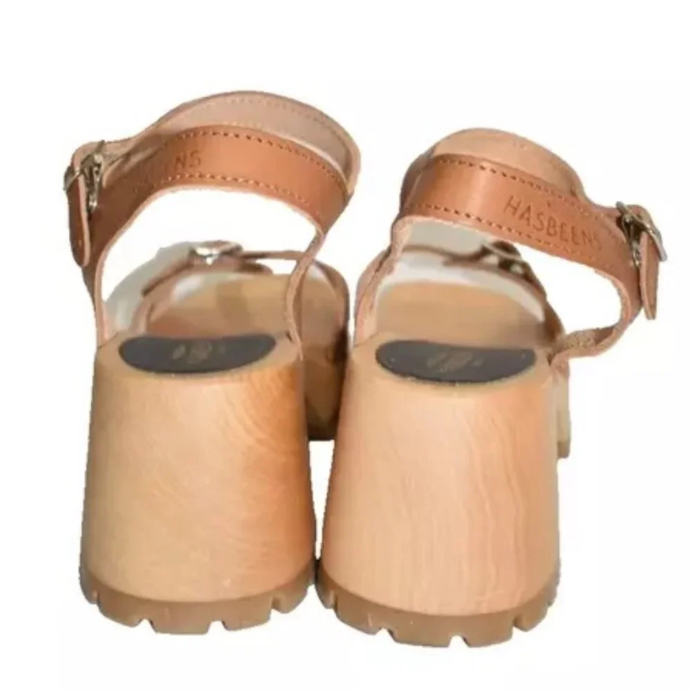 $320 Swedish Hasbeens Buckle Clog Sandals LEATHER BROWN PLATFORM 39 (DB7) - Picture 5 of 8